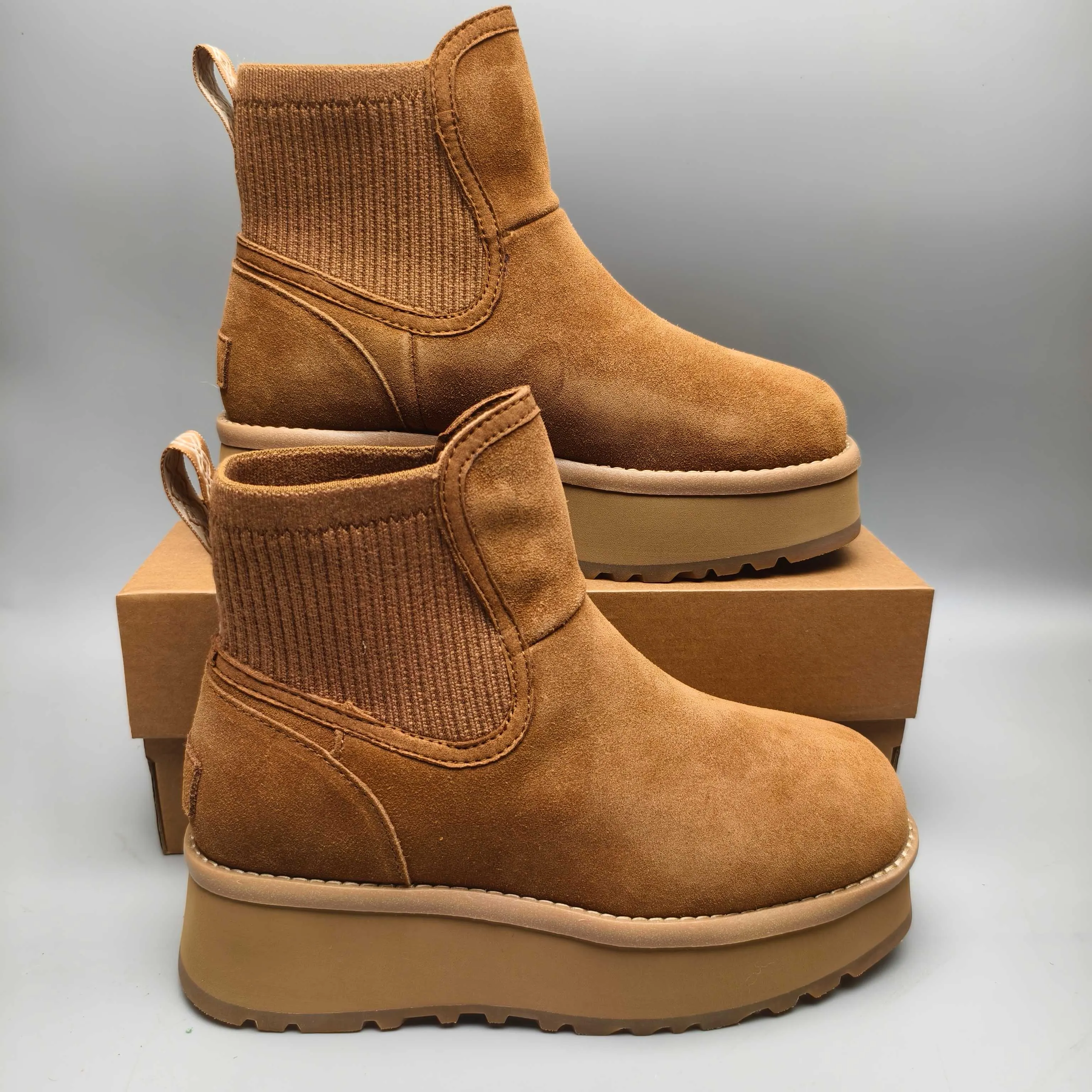 💰600 UGG sheepskin all-in-one snow boots 3258 5 cm thick-soled casual fashion shoes Color: Maroon Sand Size: 35-40